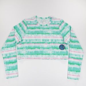 decree Women Crew Neck Long Sleeve Swim Cropped T-Shirt Green Size‎ 2X